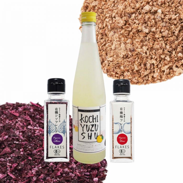 Nouveaux produits de mars chez umami flocons croustillants au shiso bio, yuzushu et flocons croustillants à l'ume
