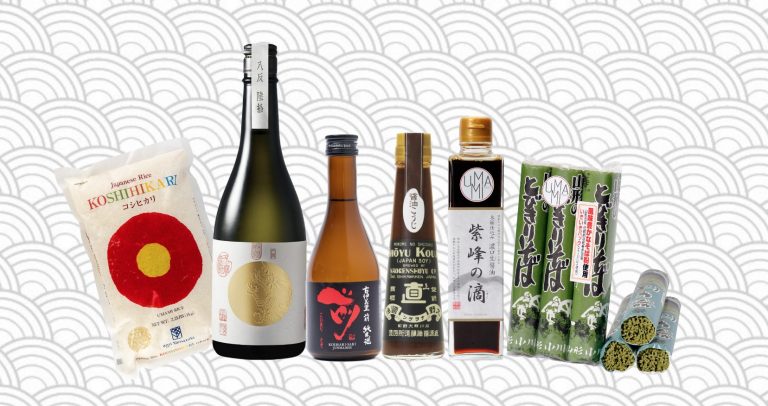 produits umami sur fond japonisant